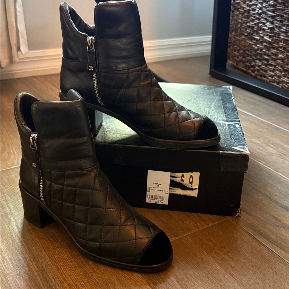 CHANEL Black Quilted Ankle Boots